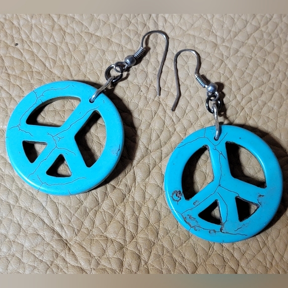 Turquoise Peace Sign Earrings - Picture 4 of 4